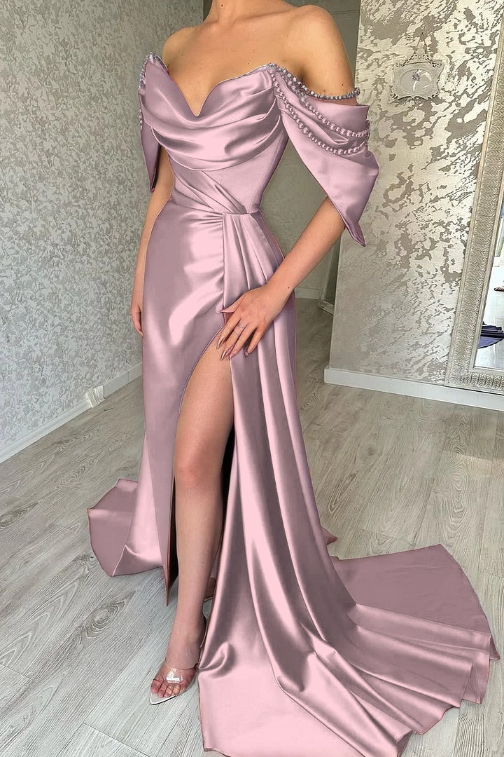 Sleeveless Strapless V-Neck Beads Off-Shoulders Mermaid Prom Dress