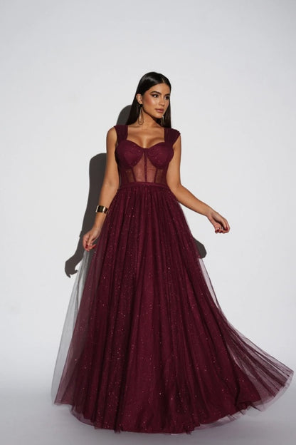 Tulle Long A-Line Prom Dress Sleeveless