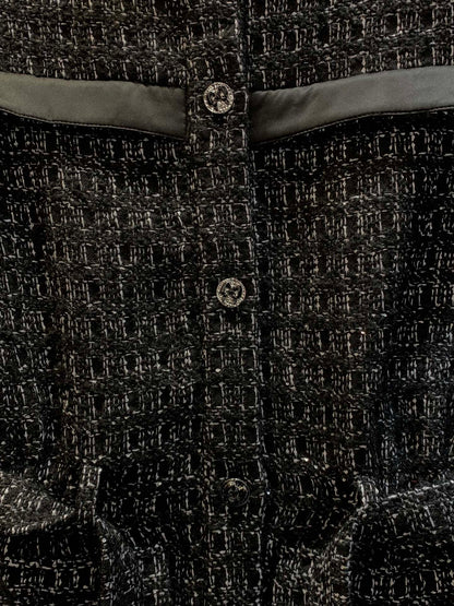 CC Belted Jacket Black White Cashmere Tweed 318587
