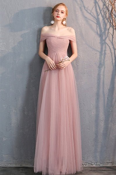 6 Style Blush Pink Tulle Long Mismatch Bridesmaid Dresses