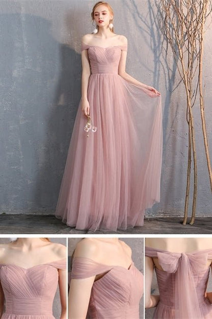 6 Style Blush Pink Tulle Long Mismatch Bridesmaid Dresses