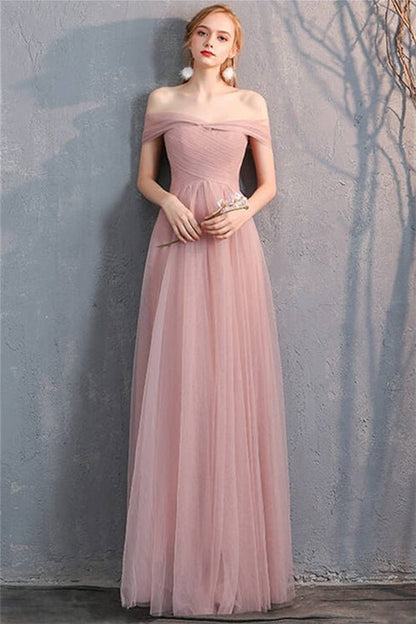 6 Style Blush Pink Tulle Long Mismatch Bridesmaid Dresses
