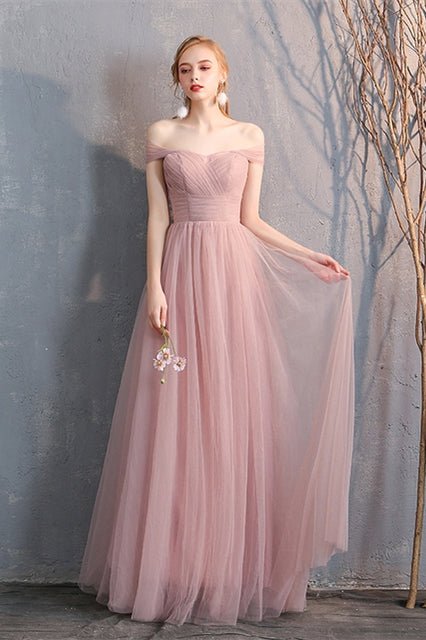 6 Style Blush Pink Tulle Long Mismatch Bridesmaid Dresses