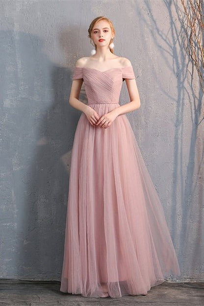6 Style Blush Pink Tulle Long Mismatch Bridesmaid Dresses