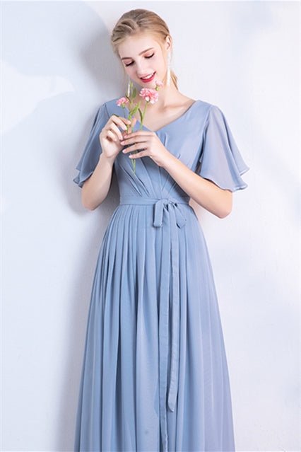 6 Styles Blue Chiffon Long Bridesmaid Dresses
