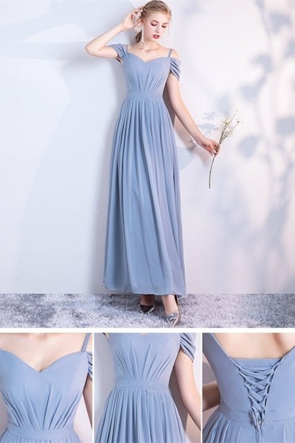 6 Styles Blue Chiffon Long Bridesmaid Dresses