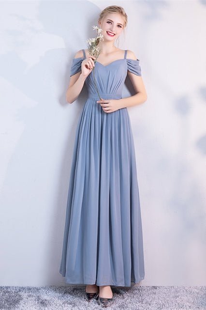 6 Styles Blue Chiffon Long Bridesmaid Dresses