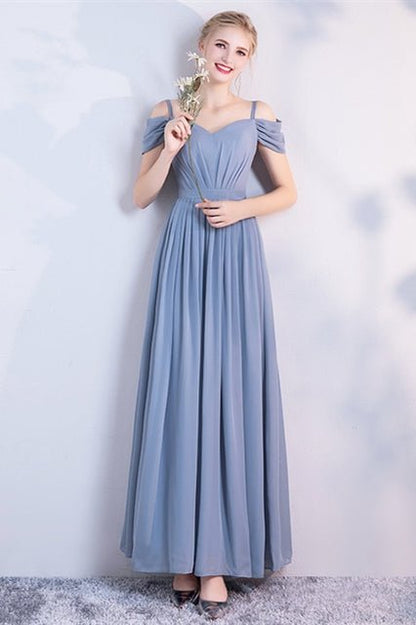 6 Styles Blue Chiffon Long Bridesmaid Dresses
