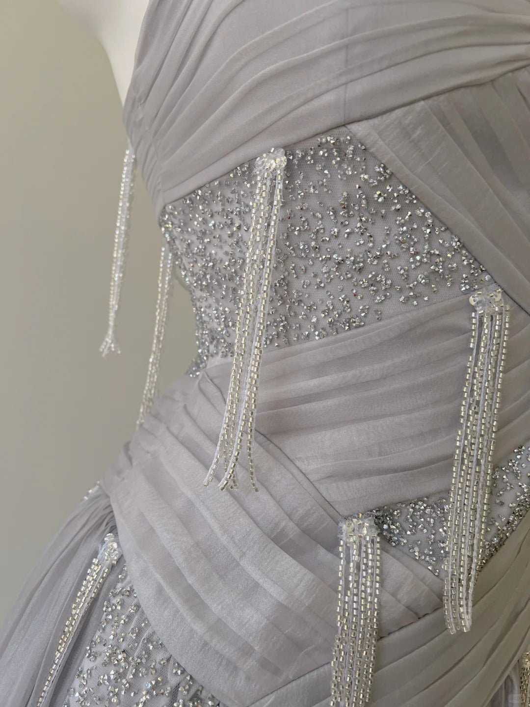 Sparkling A-line Strap Sequined Tassel Tulle Long Prom Dress Evening Dress P4060