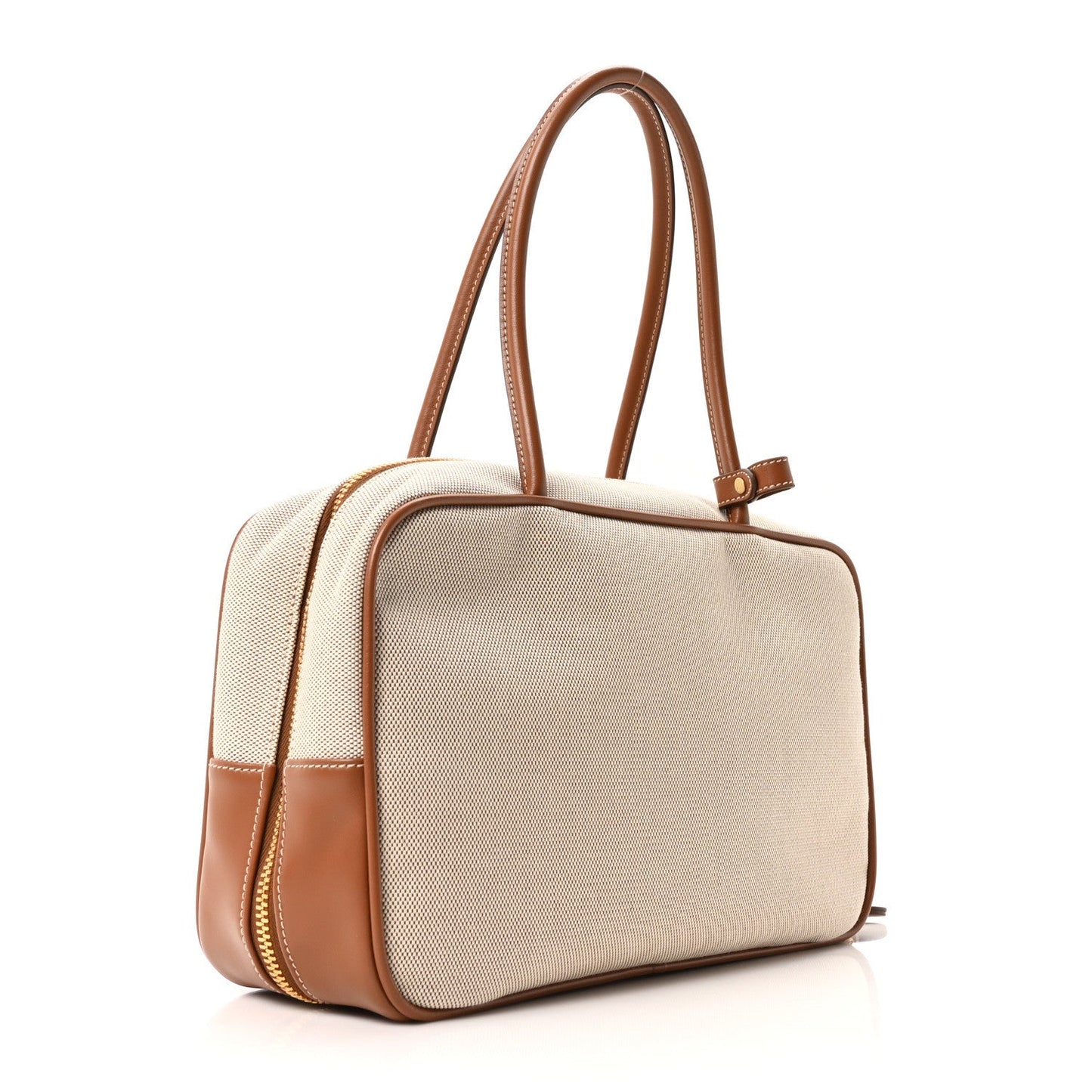 Canvas Calfskin Large Beau Top Handle Bag Naturale Brandy