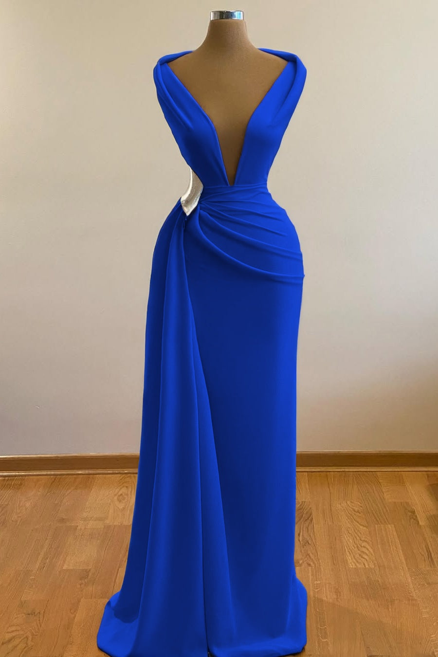 Simple Orange Sleeveless Deep V-Neck Mermaid Prom Dress