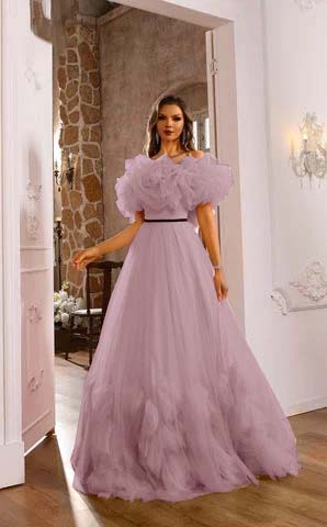 Romantic Pink Flower Off-the-shoulder Layered Couture Evening Dress