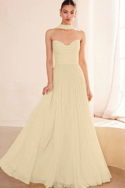 Graceful Yellow Sleeveless Strapless V-Neck Evening Dress With Scarf