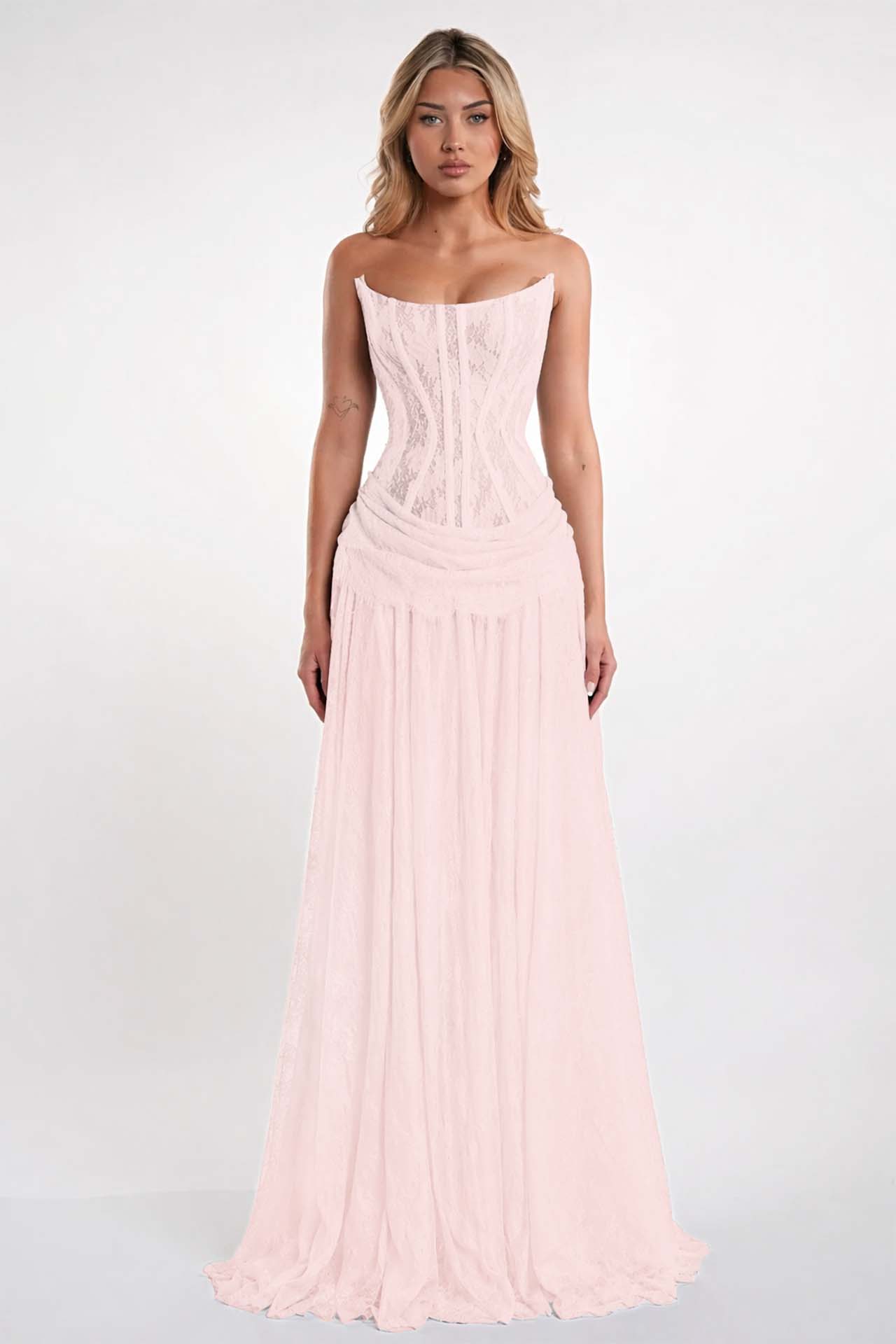 Elegant Black Strapless Evening Dress Sheath Floor Length With Lace