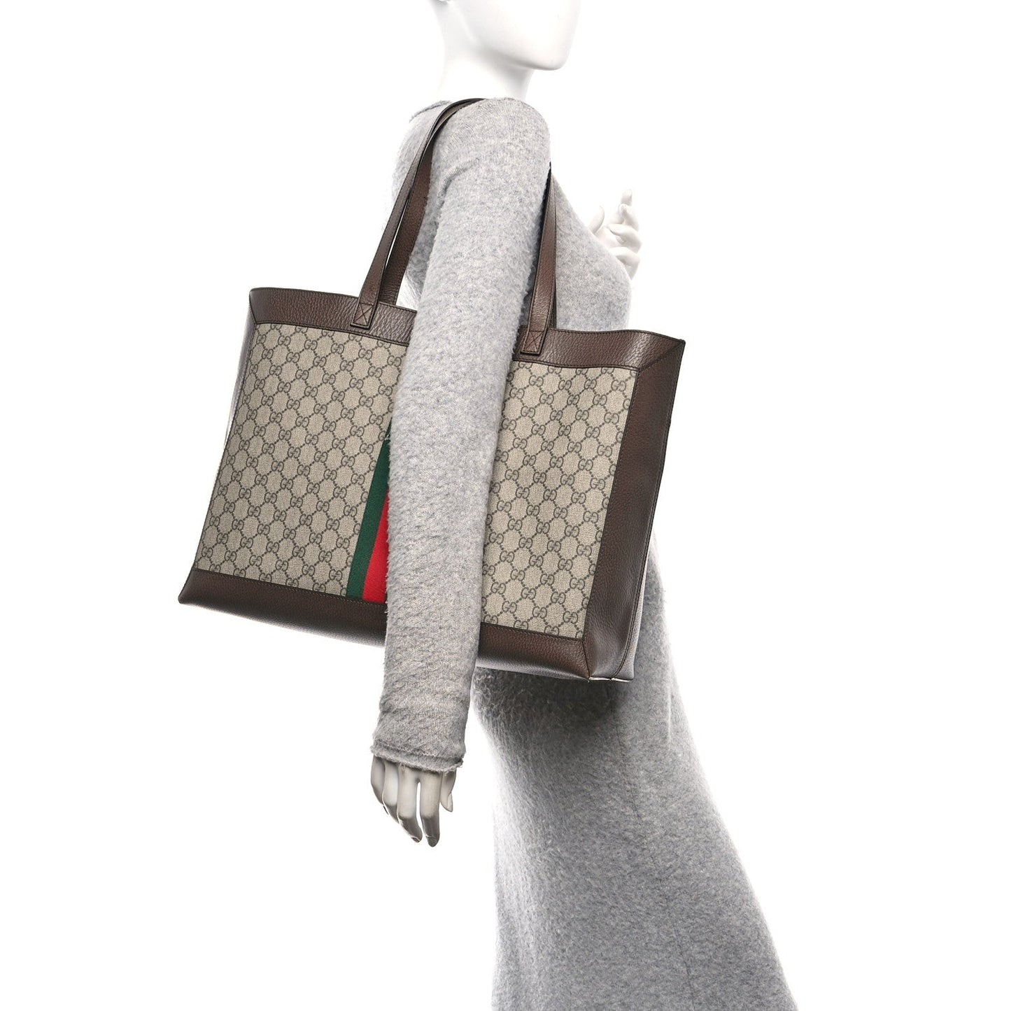 GG Supreme Monogram Web Ophidia Tote Brown