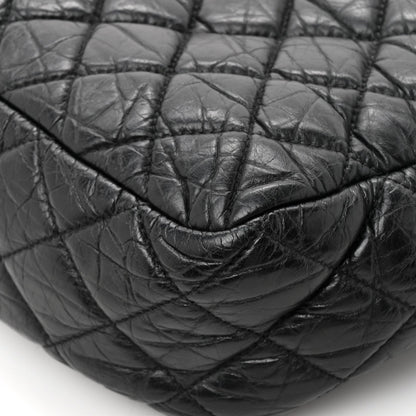 Aged Calfskin Quilted Easy Zip Flap Bag Black