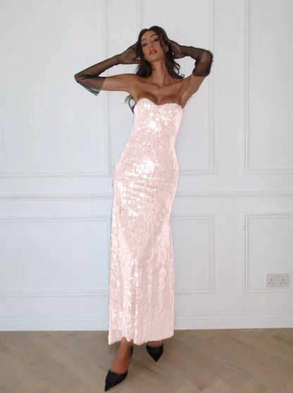 Blue Strapless Sleeveless Mermaid Evening Dress with Sequins