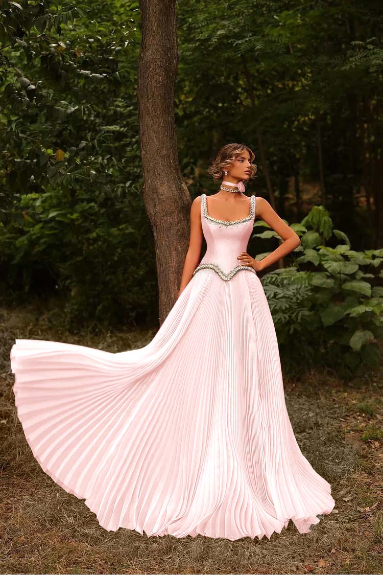 Sleeveless Spaghetti Straps Prom Dress With Beads