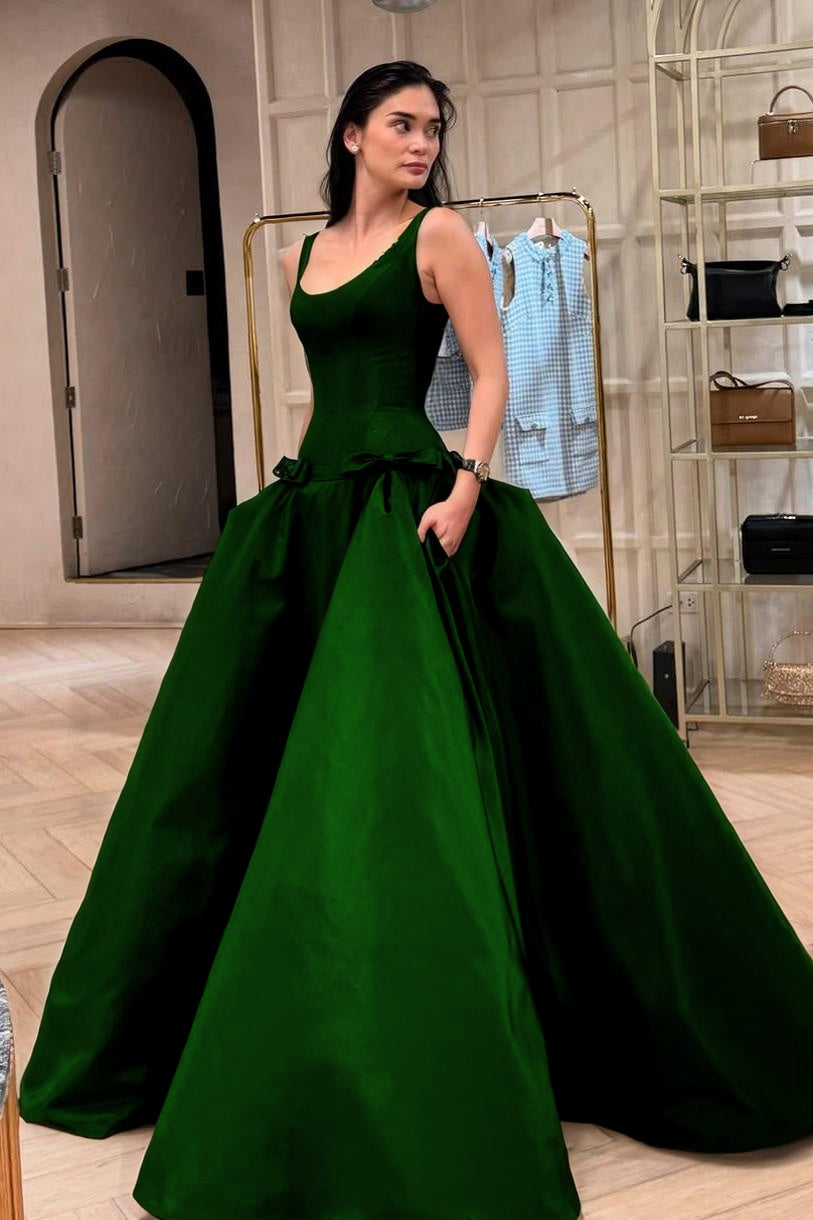Elegant Sleeveless Wide Straps A Line Long Prom Dress With Bowknot