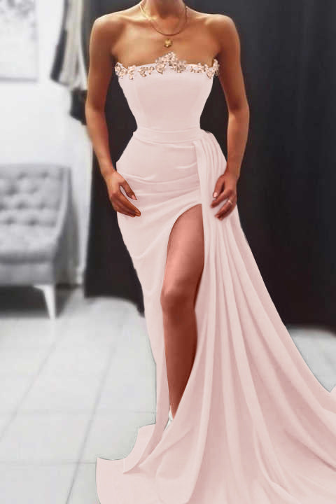 Orange Strapless Evening Dress Long Mermaid With Slit