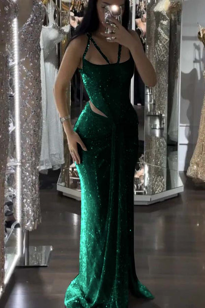 Sparkle Luxurious Beaded Prom Dress With Slit