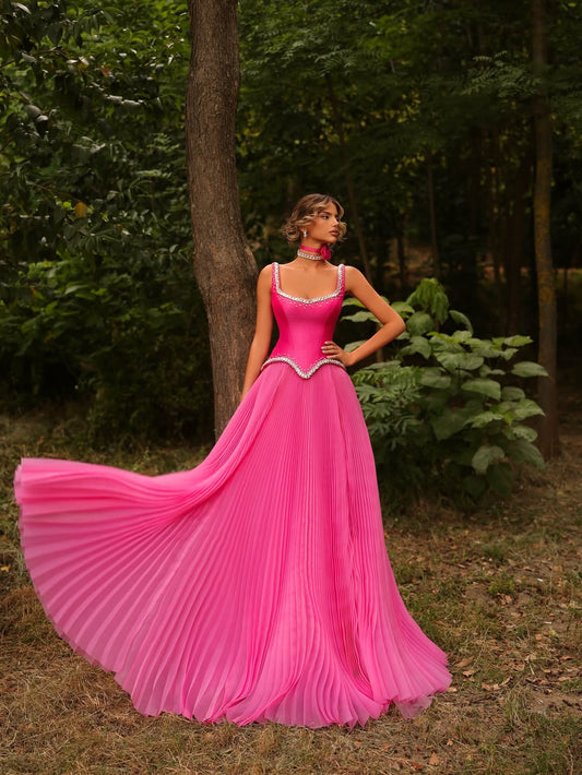 Sleeveless Spaghetti Straps Prom Dress With Beads