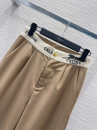 Celine 26S Wide-leg Trousers Celine Belt Beige Polyester Viscose 351299