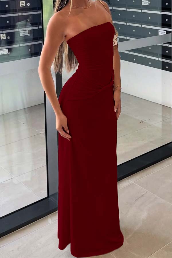 Cream-colored Semi-formal Strapless Pleated Sheath Prom Dress