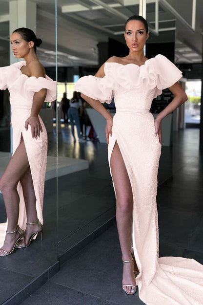 Daffodil Mermaid Off-The-Shoulder Evening Dress Split Sequins