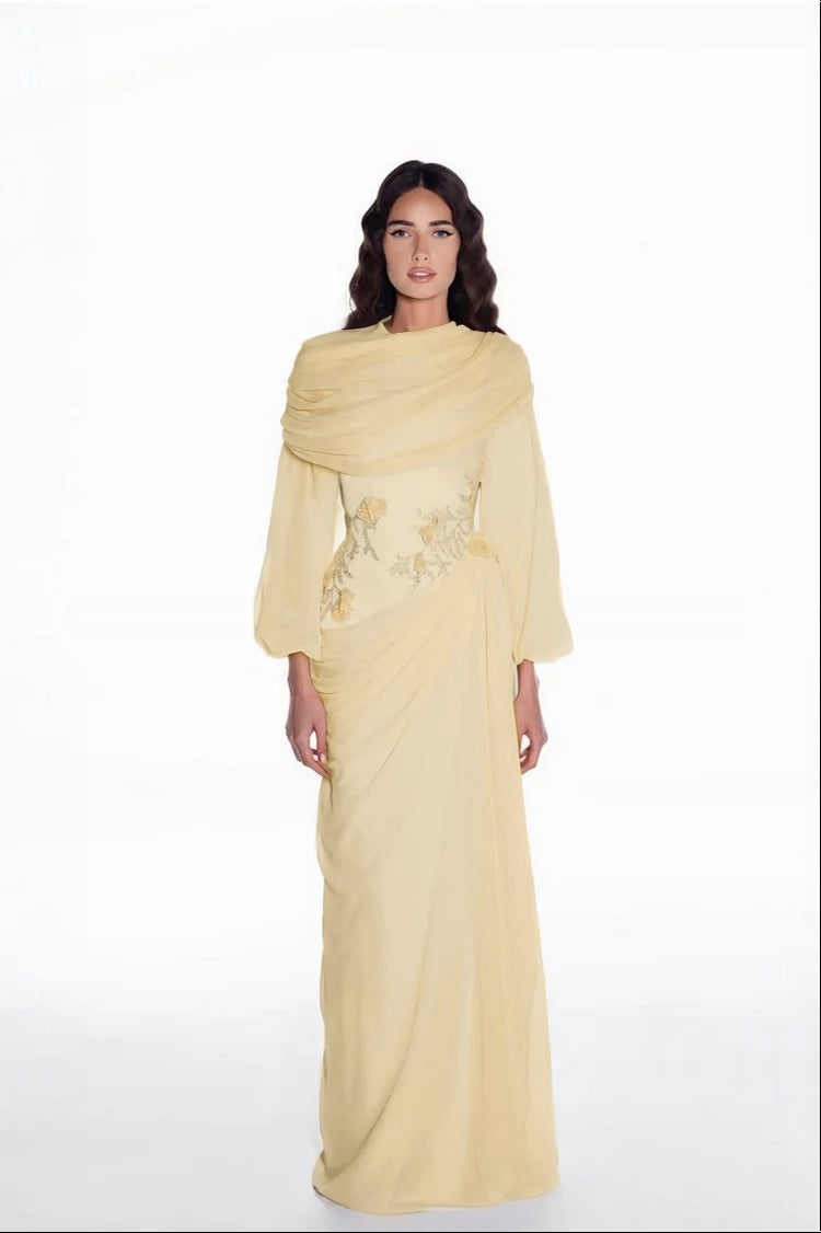 Elegant Long Sleeves Hing Neck Mermaid Evening Dress With Appliques