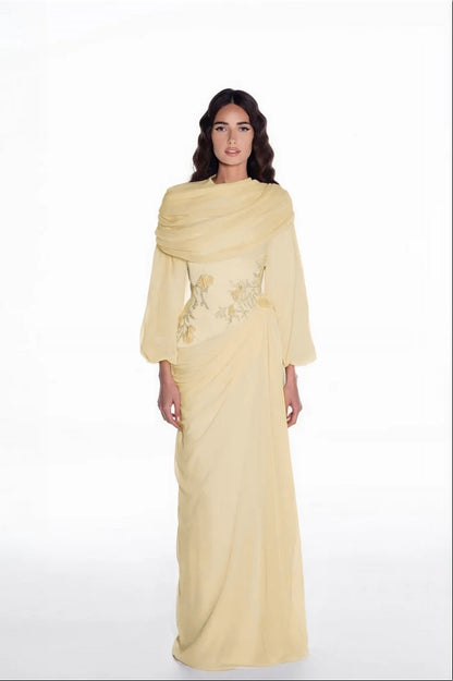 Elegant Long Sleeves Hing Neck Mermaid Evening Dress With Appliques