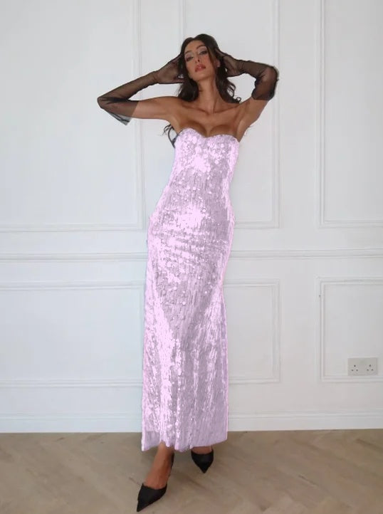 Blue Strapless Sleeveless Mermaid Evening Dress with Sequins