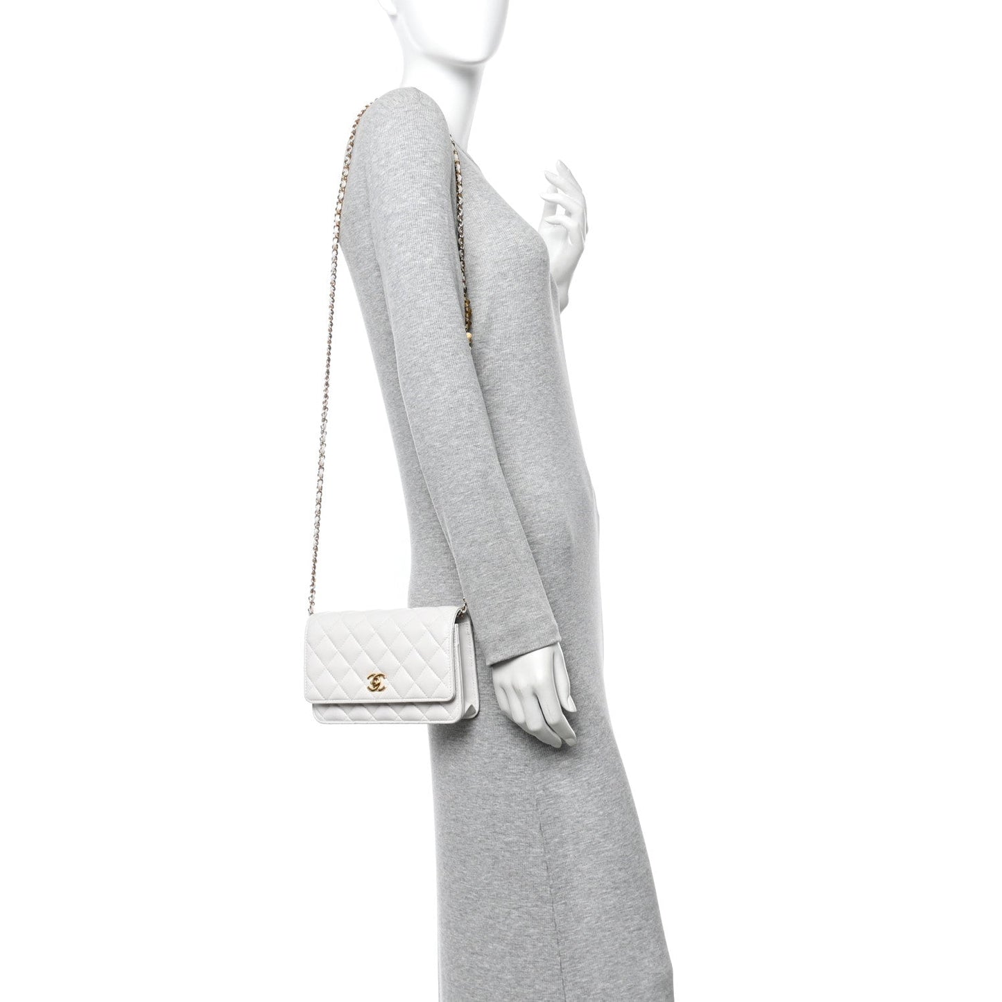 Shiny Crumpled Calfskin Quilted Enamel Heart Wallet On Chain WOC White