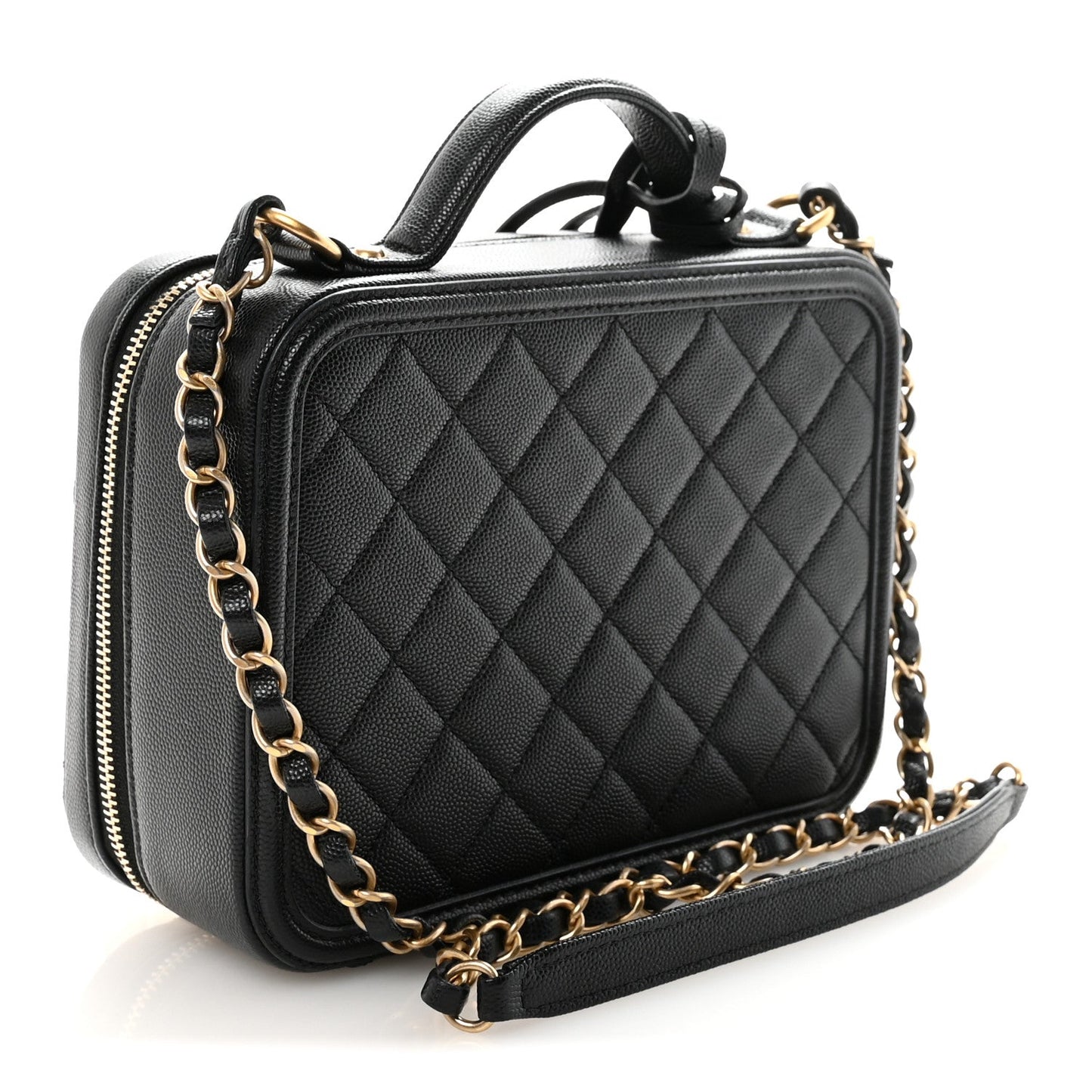Caviar Quilted Medium CC Filigree Vanity Case Black