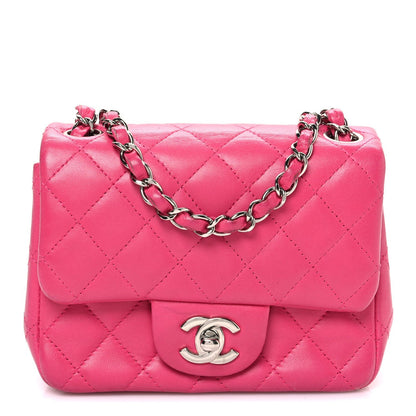 Lambskin Quilted Mini Square Flap Dark Pink