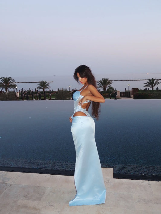 Sleeveless Spaghetti Straps Slit Prom Dress With Appliques
