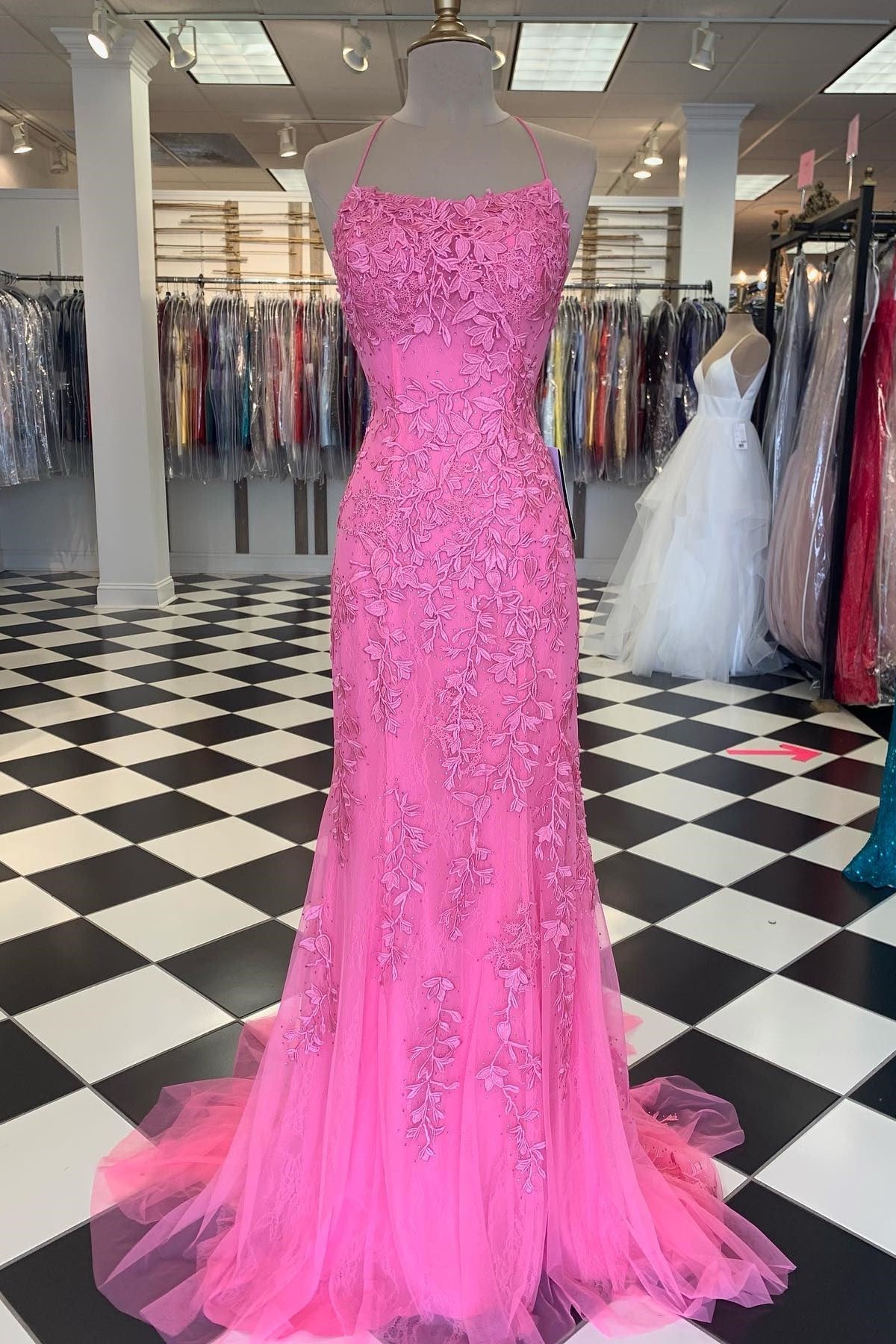 Amazing Spaghetti-Straps Mermaid Prom Dress Tulle With Appliques