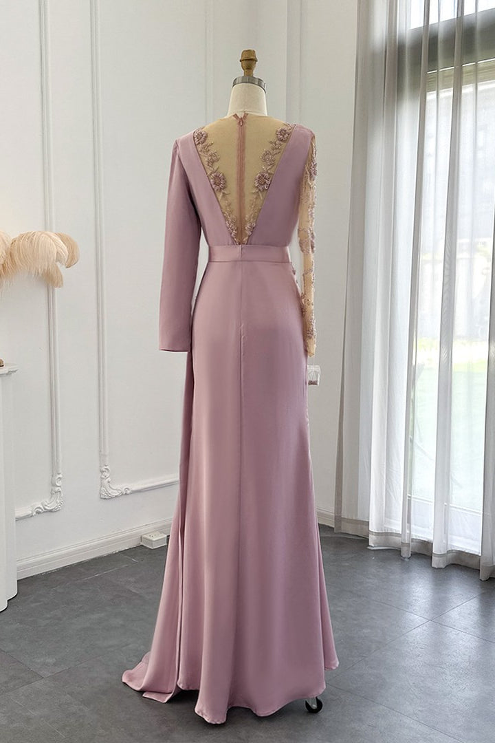 Amazing V Neck Mermaid Evening Dress Long Sleeves With Appliques