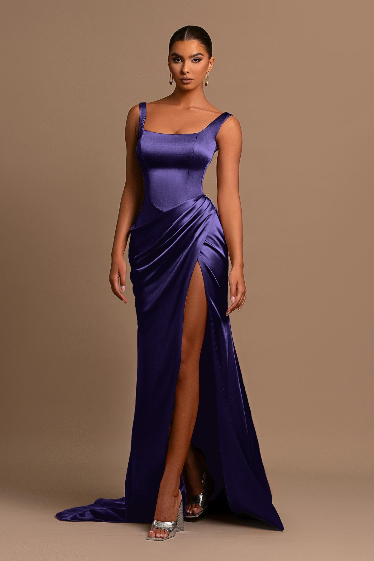 Dusty Rose Spaghetti-Straps Square Neck Mermaid Prom Dress Online
