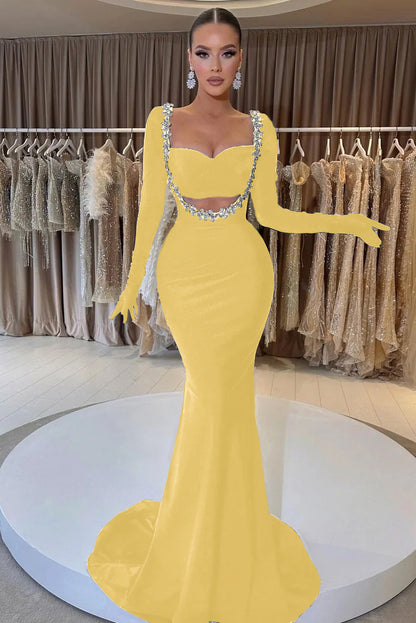 Black Long Sleeve Beaded Charming Mermaid Prom Dress With Gloves