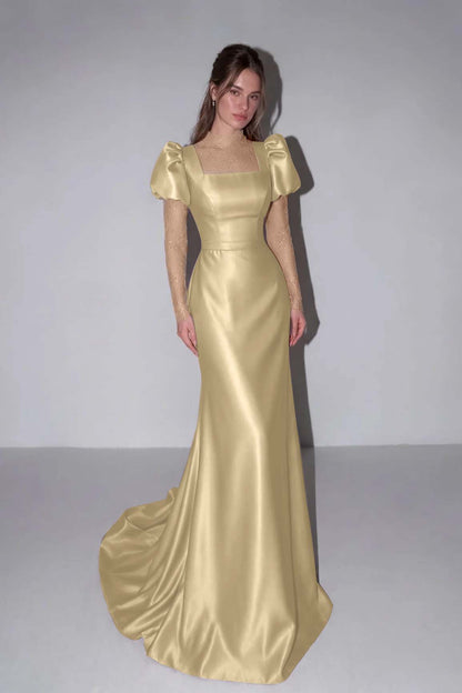 Lilac High Neck Mermaid Prom Dress Long Sleeves in Satin with Lace