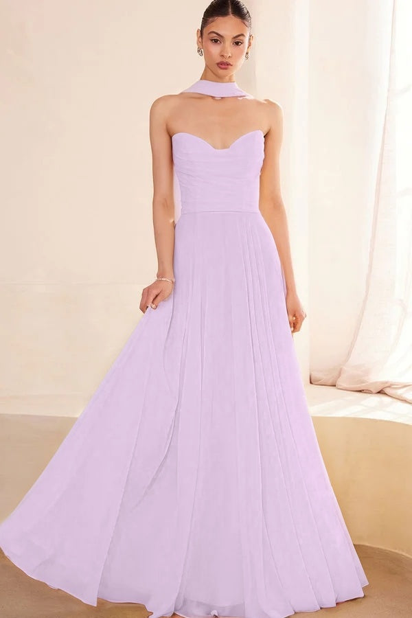 Graceful Yellow Sleeveless Strapless V-Neck Evening Dress With Scarf