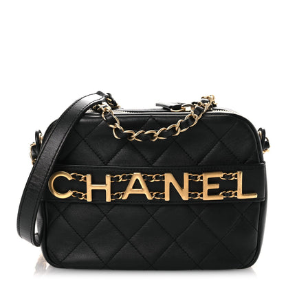 Calfskin Quilted Enchained Camera Case Bag Black