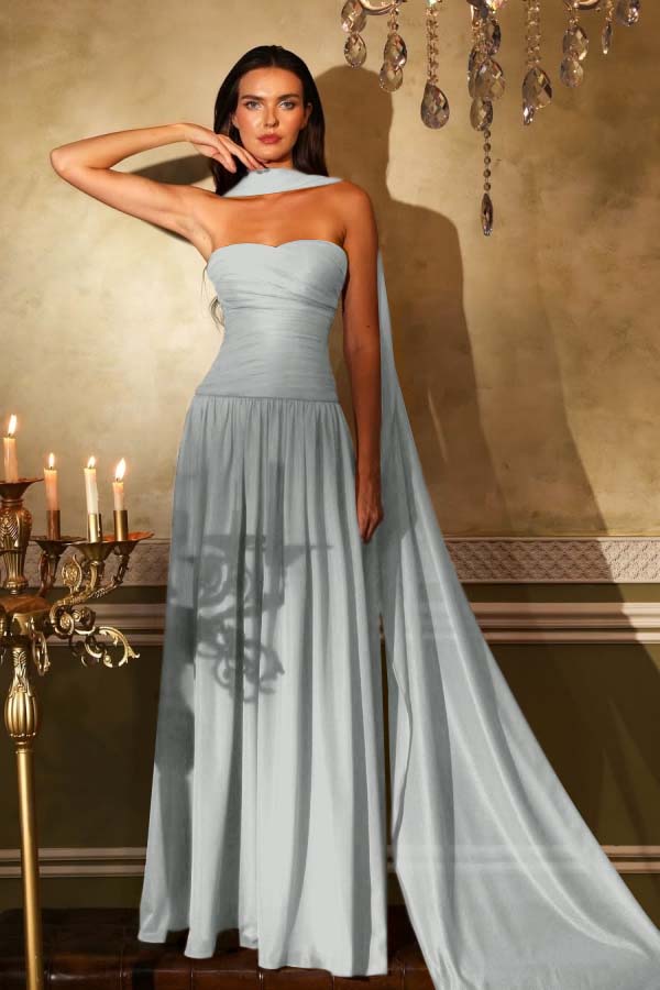 Sleeveless Square Strapless Prom Dress With Pleated