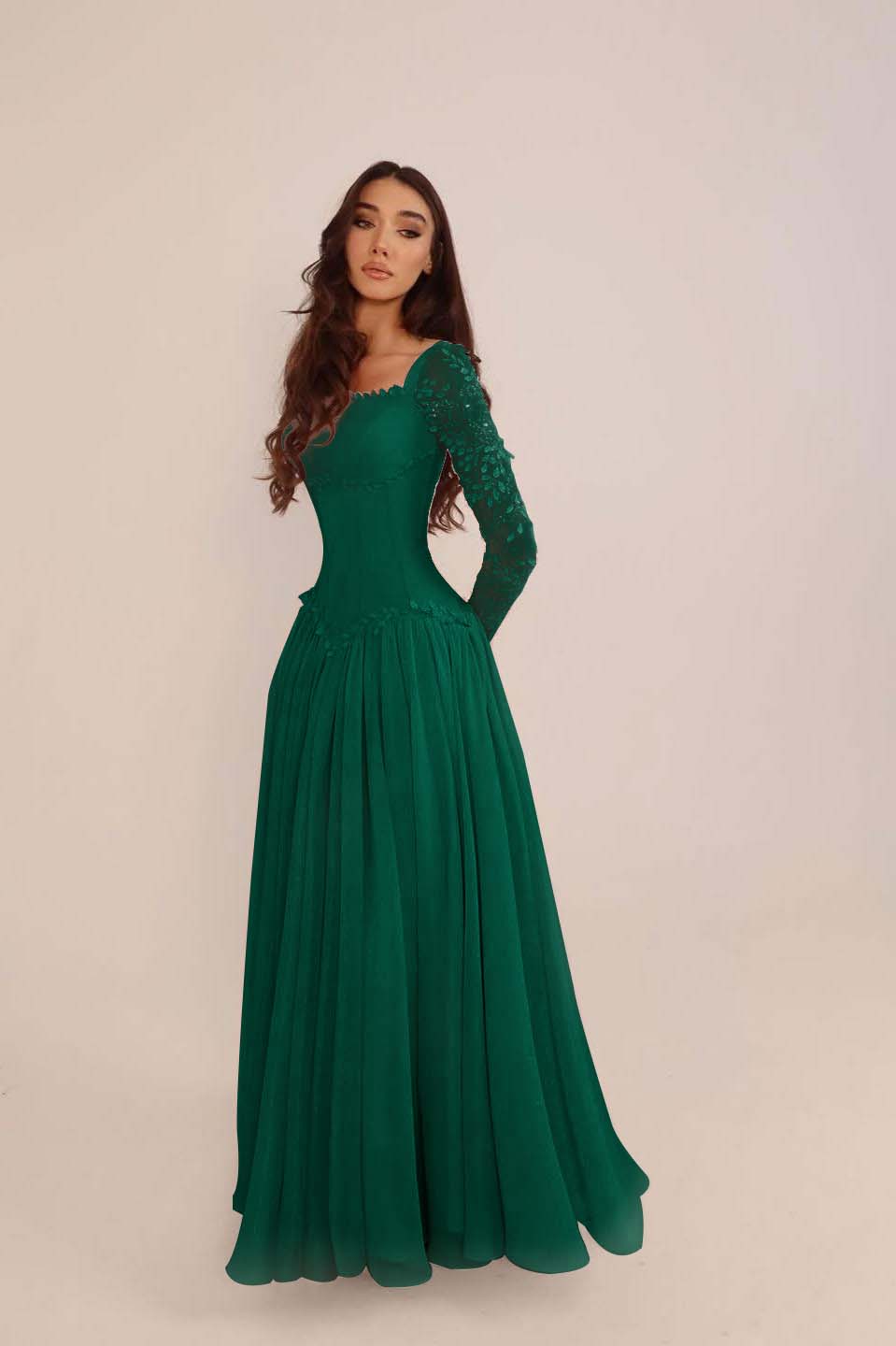 Glamorous Candy Pink Chiffon Long Sleeves Long Evening Dress With Sequins