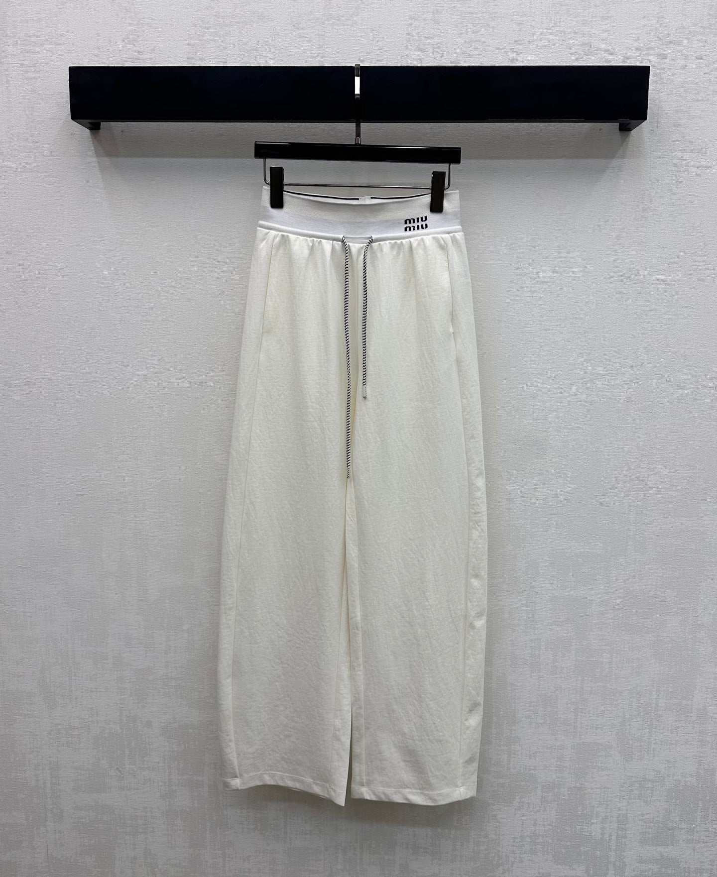 Miu Drawstring Webbing Pants White Tencel Cotton Fabric 350207
