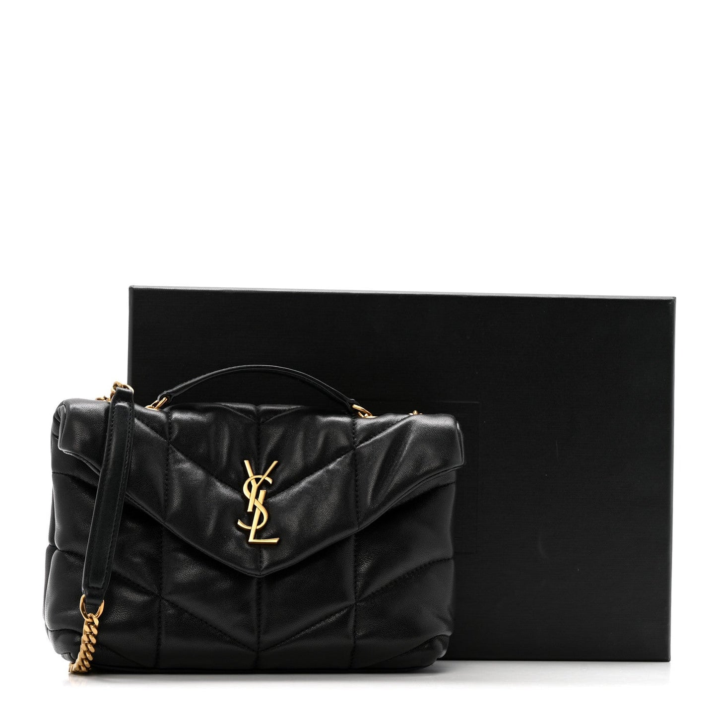 Lambskin Quilted Toy Loulou Puffer Monogram Chain Satchel Black