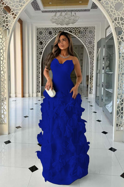 Daffodil Strapless Evening Dress Sleeveless Floor Length With Flower