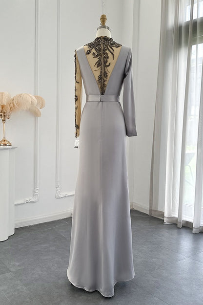 Jewel Neck Mermaid Evening Dress Long Sleeves Floor Length With Appliques