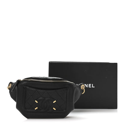 Caviar Quilted Filigree Waist Bag Black